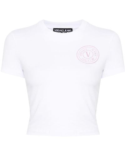 Versace Camiseta V-Emblem con purpurina - Blanco