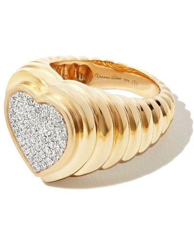 Yvonne Léon Anillo de sello Heart en oro amarillo de 9kt con diamantes - Metálico