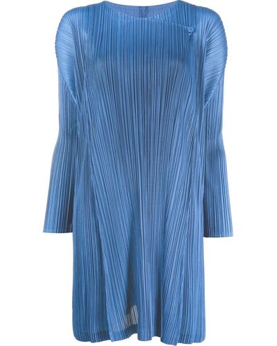 Pleats Please Issey Miyake Plissé-detail Double-breasted Coat - Blue
