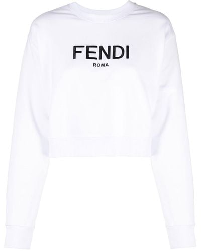Fendi Cropped Logo Print Sweatshirt - White