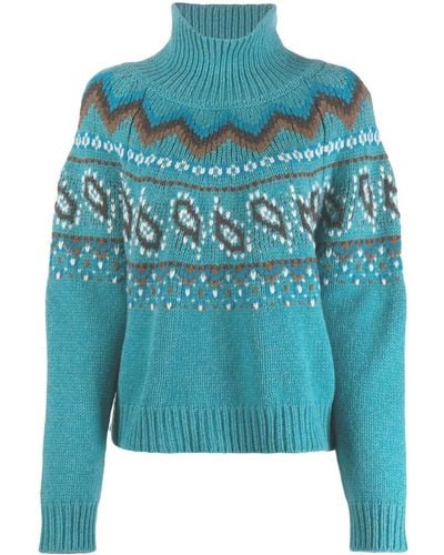 Alanui Virgin Wool Jacquard High-neck Sweater - Blue