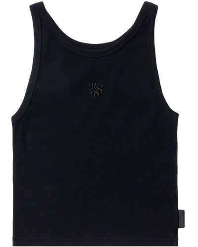 Izzue Monogram-embroidered Cotton Tank Top - Black