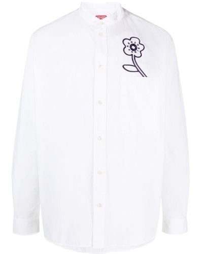 KENZO Floral-embroidered Cotton Shirt - White