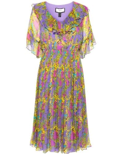 Nissa Baroque-print Pleated Dress - Purple