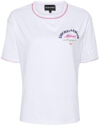 Emporio Armani Embroidered-logo Cotton T-shirt - White