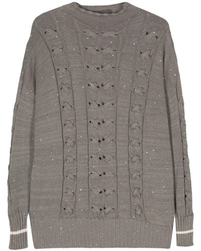 Lorena Antoniazzi Sequin-embellished Cable-knit Jumper - Grey