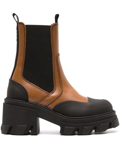 Ganni Platform Leather Chelsea Boots - Black