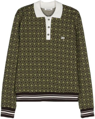 Wales Bonner Logo-embroidered Geometric Sweater - Green