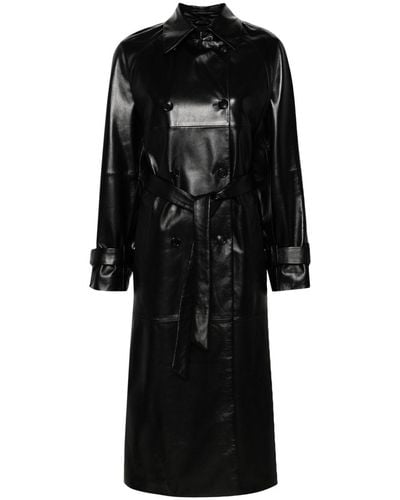 Max Mara Belted Leather Trench Coat - Black