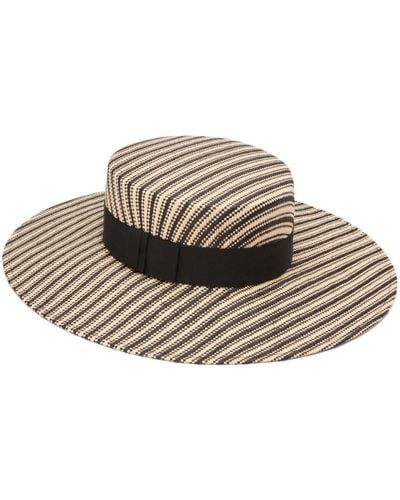 Nina Ricci Striped Raffia Canotier Hat - Natural