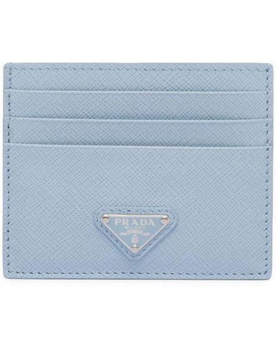 Prada Porte-cartes en cuir en cuir Saffiano à plaque logo - Bleu