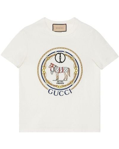 Gucci T-shirt en coton à logo brodé - Blanc