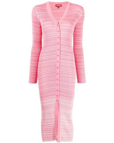 STAUD Shoko Striped Knitted Dress - Pink