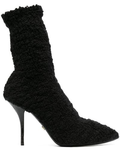 Dolce & Gabbana Shearling Stiletto Heel Boots - Black
