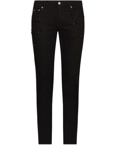 Dolce & Gabbana Skinny Jeans Verfraaid Met Kristallen - Zwart
