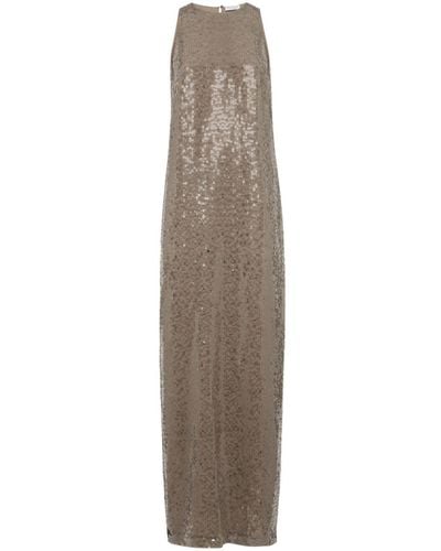 Brunello Cucinelli Sequinned Silk Column Maxi Dress - Natural