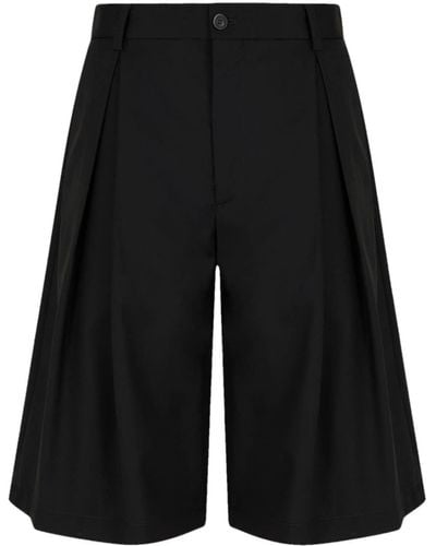 Emporio Armani Wide-leg Wool Shorts - Black