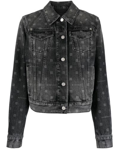 Givenchy Veste en jean à motif monogrammé - Noir