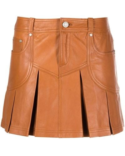 Trussardi Box-pleated leather miniskirt - Marrone