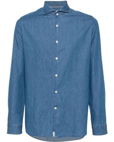 Tintoria Mattei 954 Cutaway-collar Denim Shirt - Blue