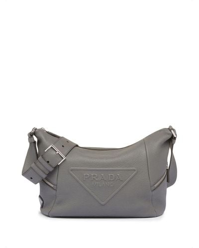 Prada Debossed-logo Detail Shoulder Bag - Gray