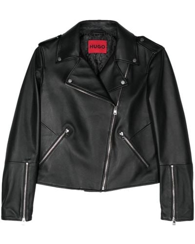 HUGO Biker Leather Jacket - Black