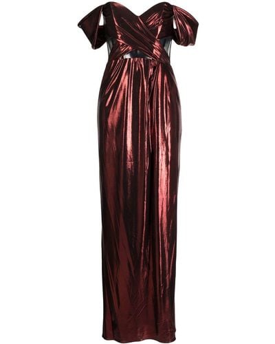 Marchesa Sheer-panel Off-shoulder Gown - Red