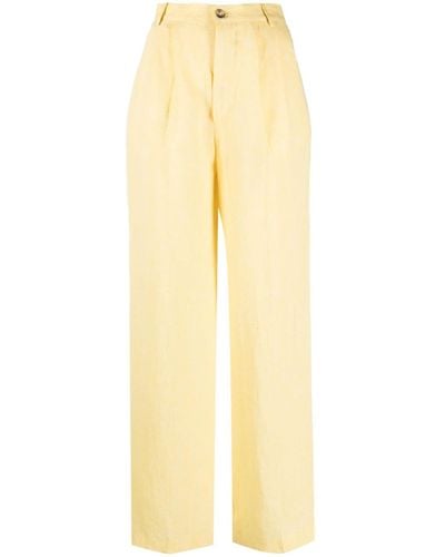 Forte High-waisted Straight-leg Linen Trousers - Yellow
