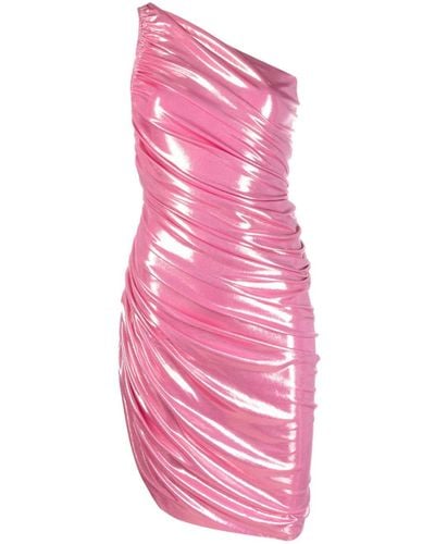Norma Kamali Diana One-shoulder Ruched Stretch-lamé Mini Dress - Pink