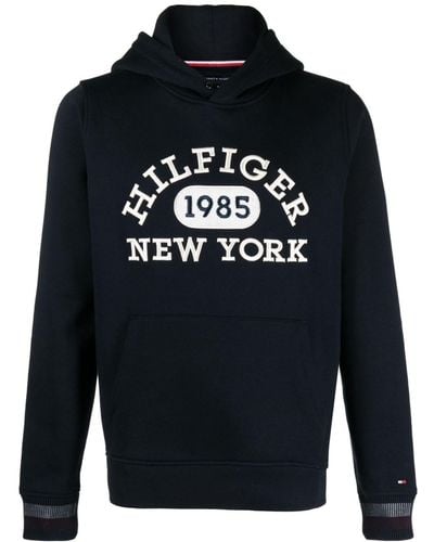 Tommy Hilfiger Embroidered-logo Cotton Hoodie - Blue