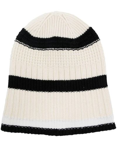 Barrie Textured Stripes Cashmere Beanie Hat - Black