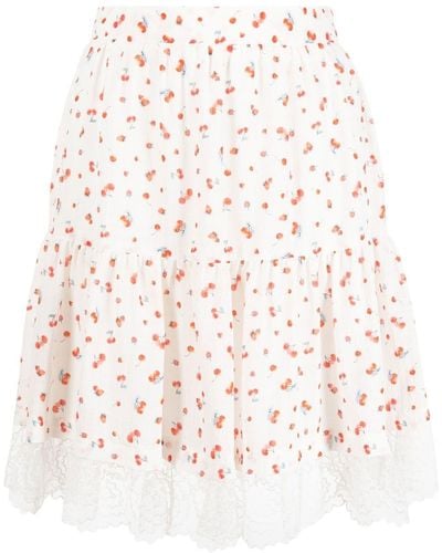 See By Chloé Cherry Pattern Ruched Skirt - White