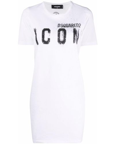 DSquared² Icon Printed Mini T-shirt Dress - White