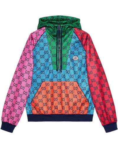 Gucci GG Multicolor Jersey Hoodie - Blue