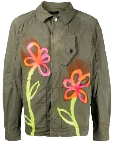 Stain Shade Floral Button-down Jacket - Green