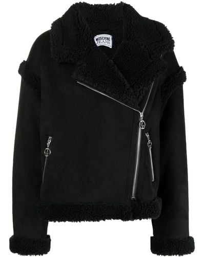 Moschino Jeans Contrasting-fleece Suede Jacket - Black