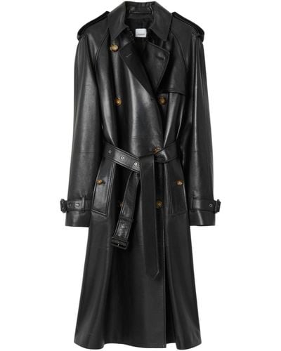 Burberry Harehope Belted Leather Trench Coat - Black