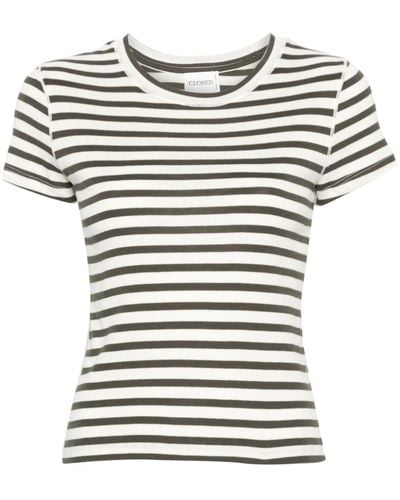 Closed Striped Cotton Blend Cropped T-shirt - White