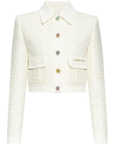 Casablancabrand Logo-embroidered Tweed Jacket - White