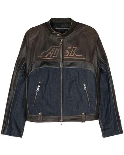 ANDERSSON BELL 24 Racing Colour-block Leather Jacket - Black