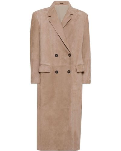 Brunello Cucinelli Double-breasted Suede Coat - Natural