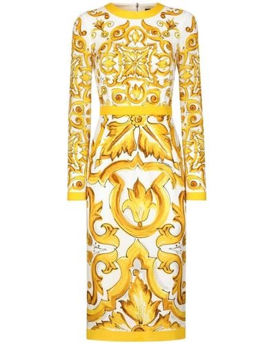 Dolce & Gabbana Majolica-print Midi Dress - Metallic