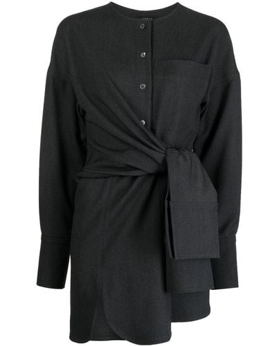 Goen.J Knot-detail Collarless Shirt - Black