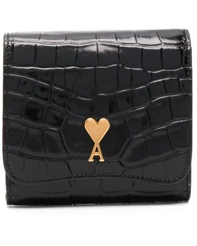 Ami Paris Crocodile-embossed Logo Wallet - Black