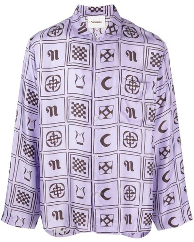 Nanushka Graphic-print Long-sleeve Shirt - Purple