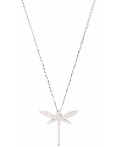 Anapsara 18kt White Gold Dragonfly Diamond Pendant Necklace - Metallic