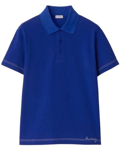Burberry Poloshirt Met Geborduurd Logo - Blauw