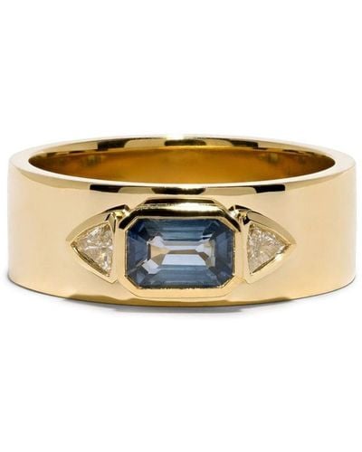 Azlee Anillo NESW en oro amarillo de 18 ct con diamantes y zafiros - Metálico