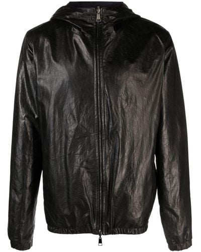 Giorgio Brato Crinkled Hooded Leather Jacket - Black