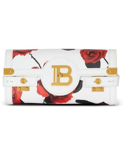 Balmain B-buzz 23 Rose-print Leather Clutch Bag - White